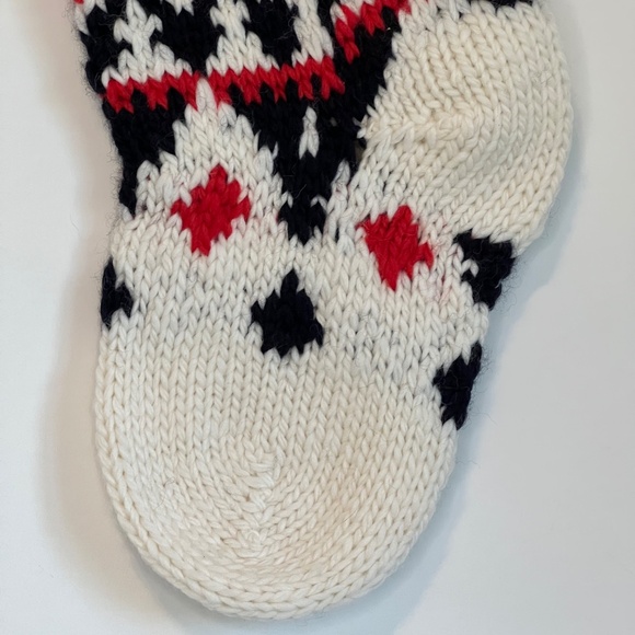 Hand Knit CHRISTMAS STOCKING Knit Black Red & White Nordic - Picture 9 of 9